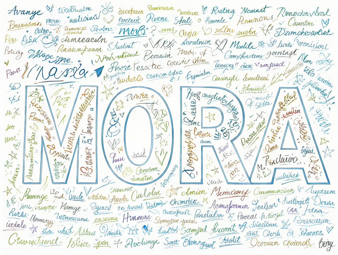Infografía mostrando slogans y listas de palabras para el candidato Mora