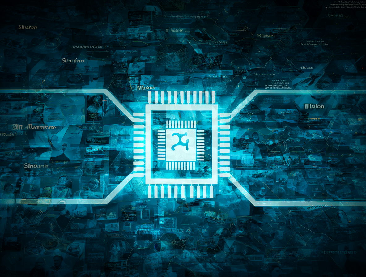 Ilustración conceptual de un modelo de inteligencia artificial procesando consultas de texto con etiquetas flotantes sobre conocimiento general versus específico.