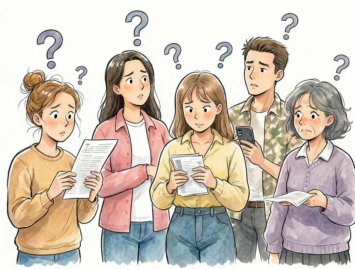 Ilustración sobre personas confundidas por información errónea relacionada con la sexualidad.