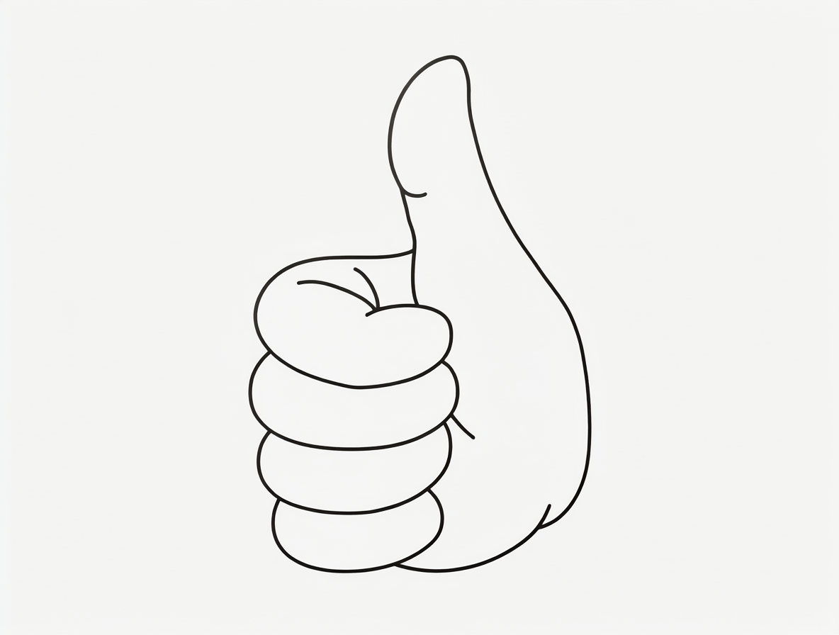 Un ícono minimalista de una mano mostrando un pulgar arriba en estilo digital limpio.