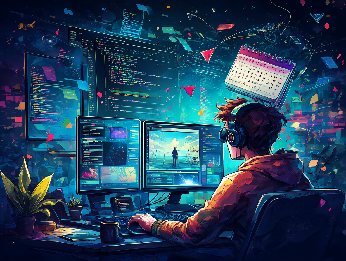 Ilustración de un programador con un calendario histórico.