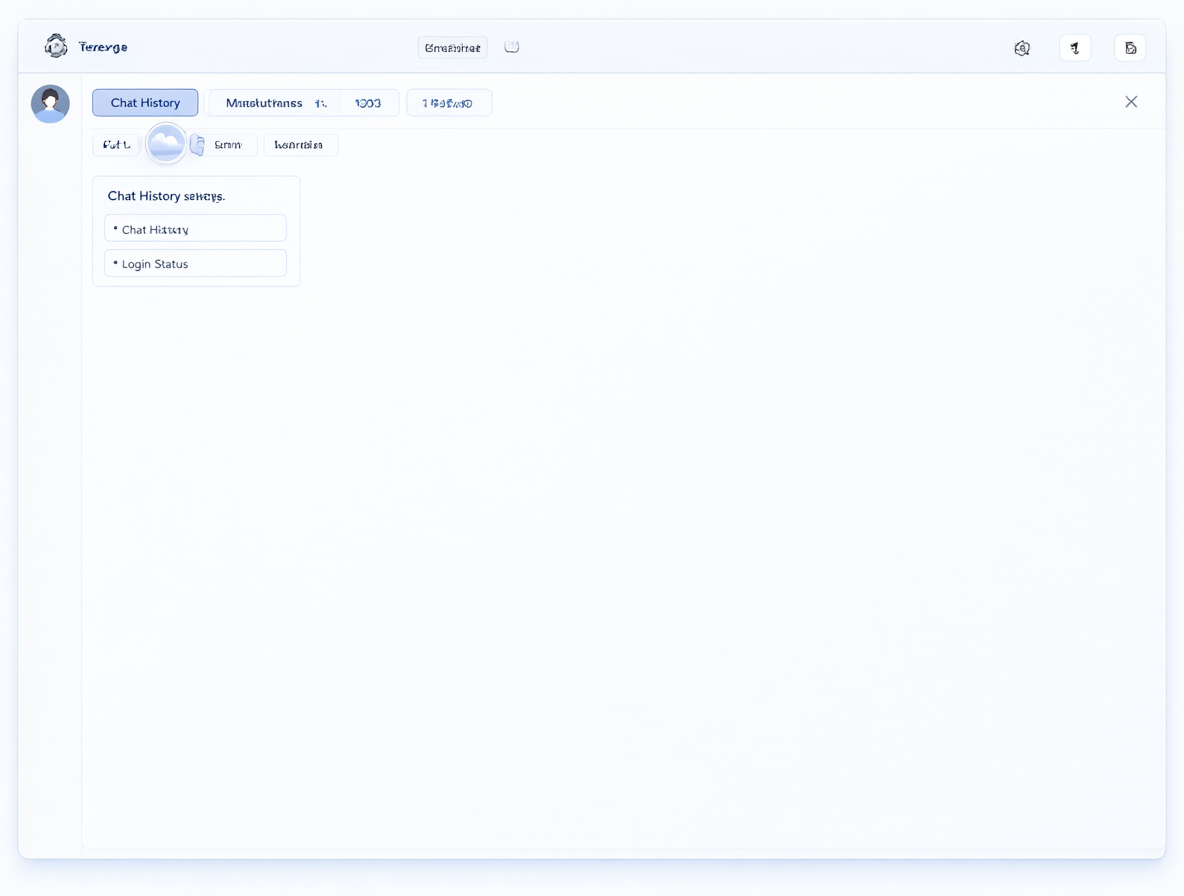 Digital interface with chat window and settings panel for history and login status
