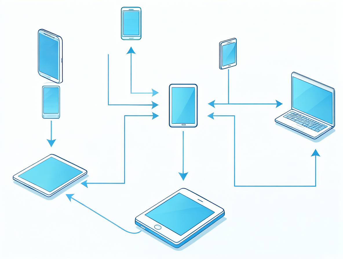 Schematic of multiple connected devices representing different environments
