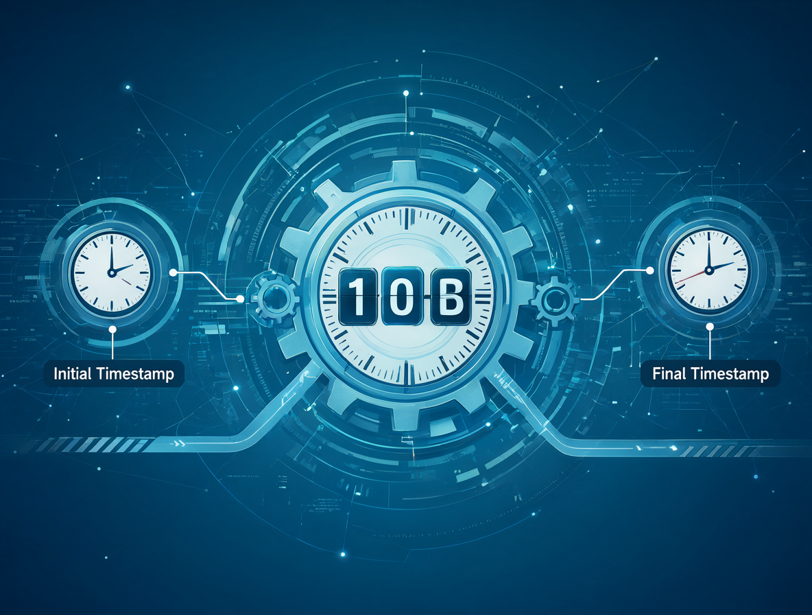 Ilustración técnica de un reloj inicial, un reloj final y una cuenta regresiva