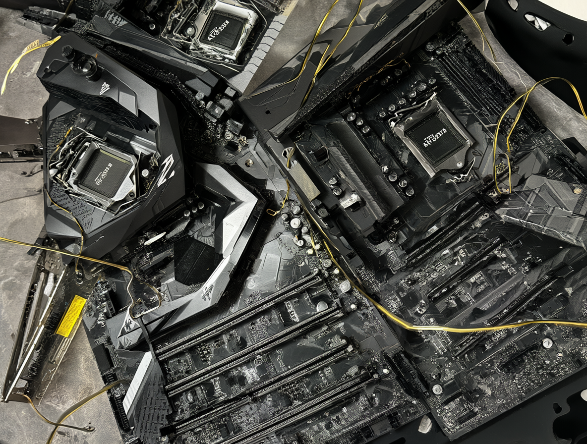 Placas madre Gigabyte mostrando ranuras M.2 y conectores para tarjetas gráficas.
