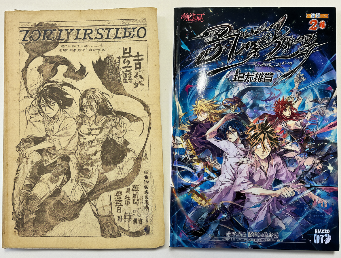 Imagen mostrando la portada de un tomo antiguo de manga a la izquierda y una nueva edición moderna a la derecha, destacando las diferencias en calidad e impresión.