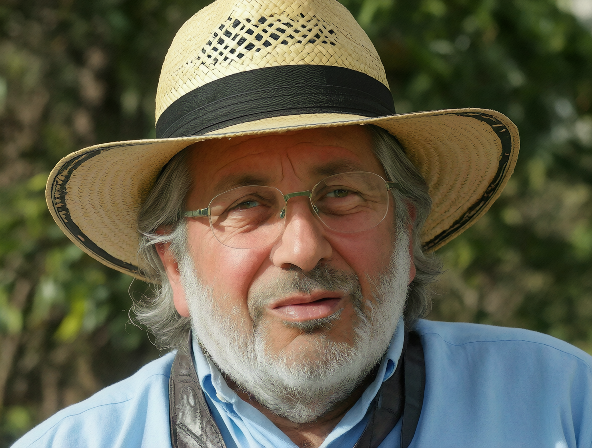 Retrato de Pepe Mujica con sombrero de paja