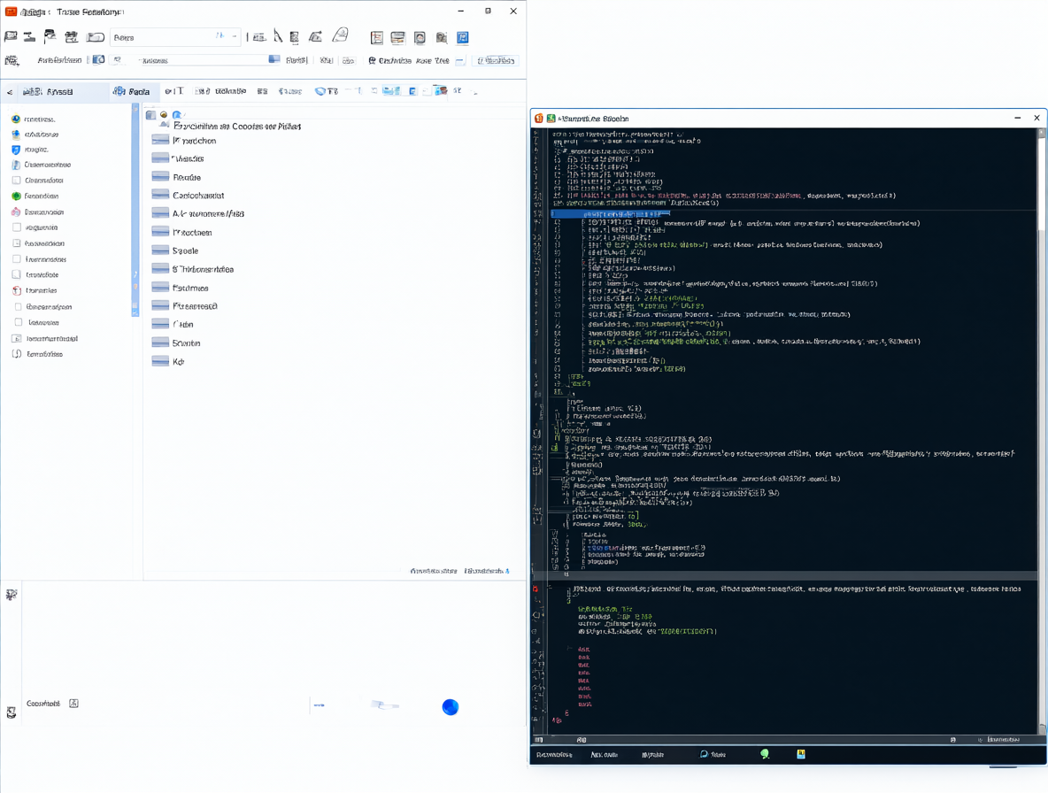 Montaje de escritorio mostrando Windows Explorer y PowerShell con un script personalizado para gestión de unidades