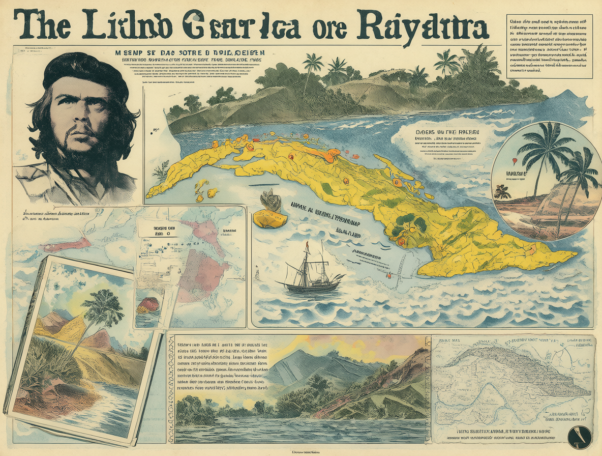 Ilustración histórica que muestra a Ernesto 'Che' Guevara, el mapa de los campos UMAP en Cuba y documentos de investigación sobre el tema.
