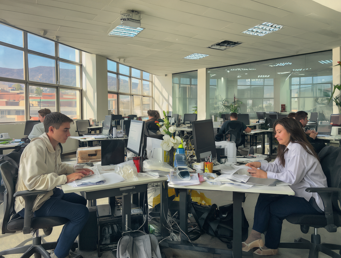 Una oficina moderna y ordenada que representa el futuro servicio público eficiente.
