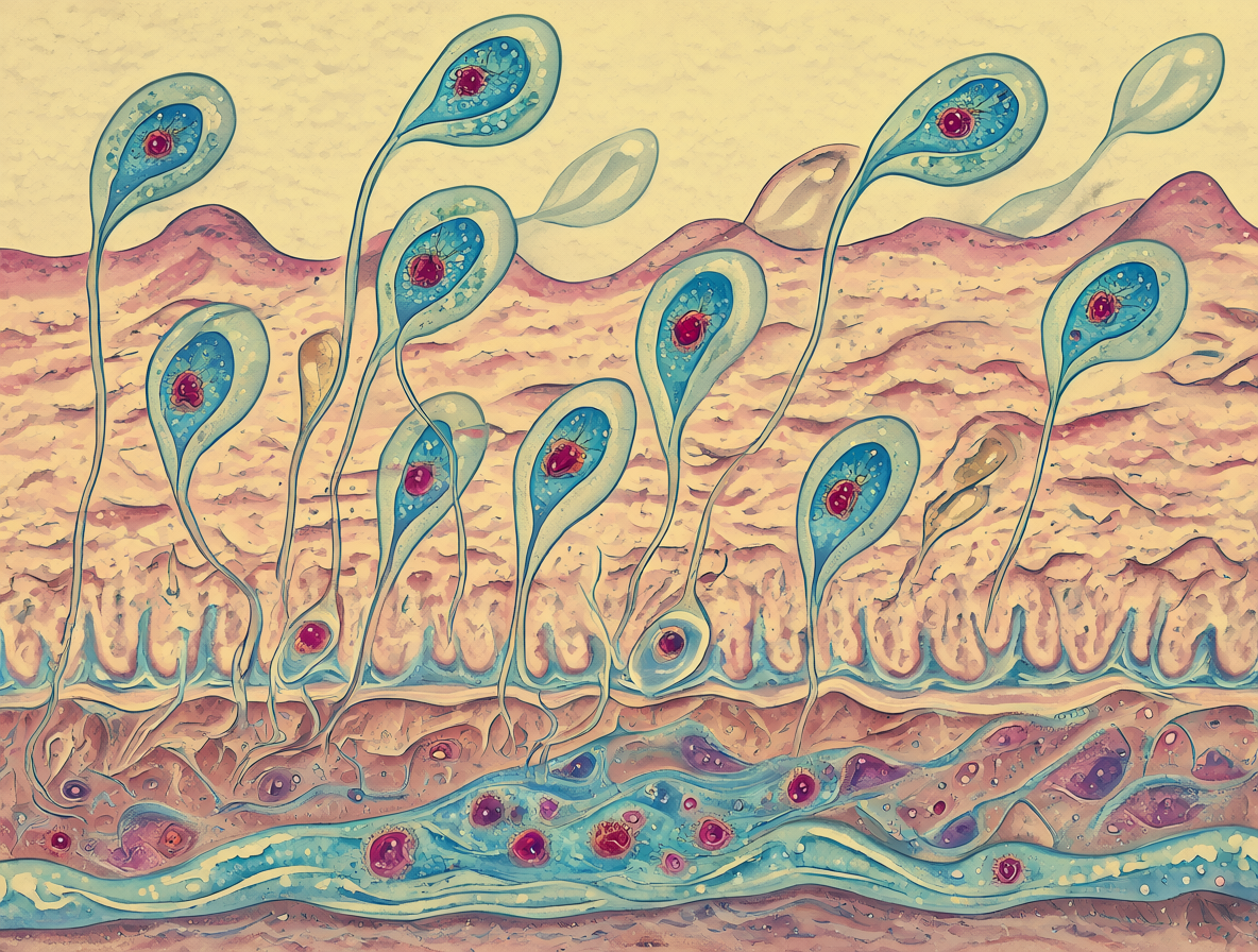 Visual representation of semen cells entering vaginal tissue for microchimerism