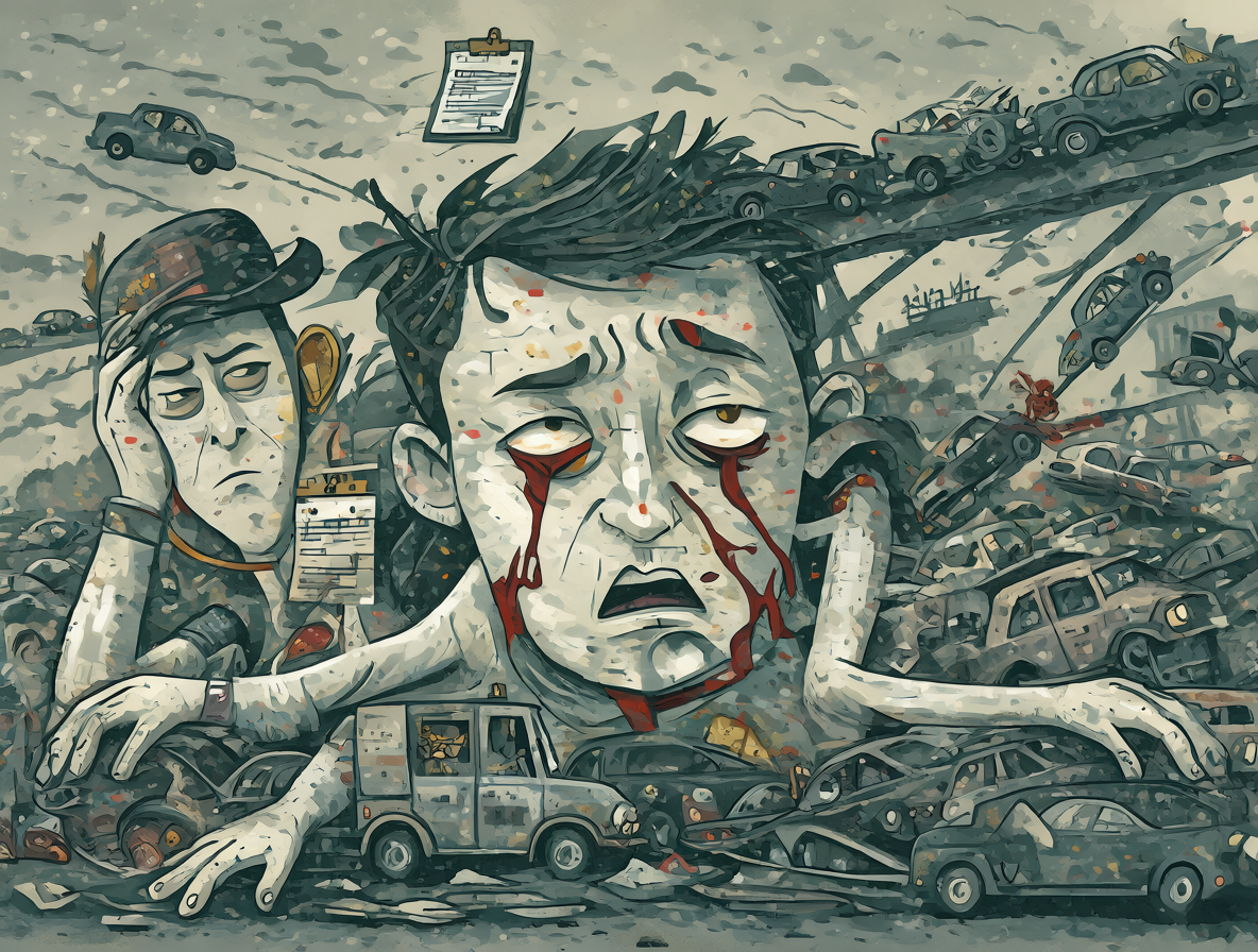 Ilustración de una persona cansada tras un día de trabajo intenso y conflictos domésticos.