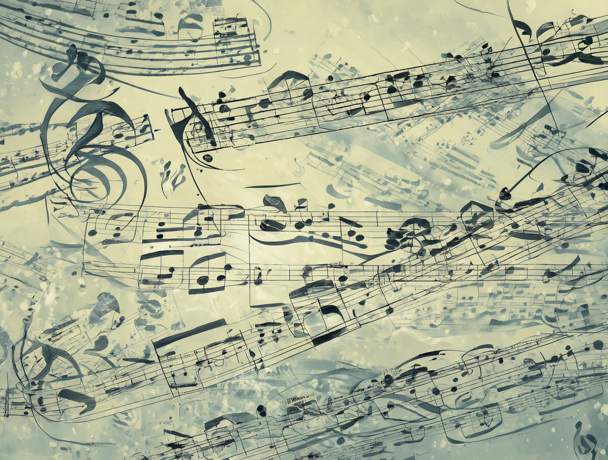 Partituras musicales de Mozart y Beethoven sobre fondo blanco.