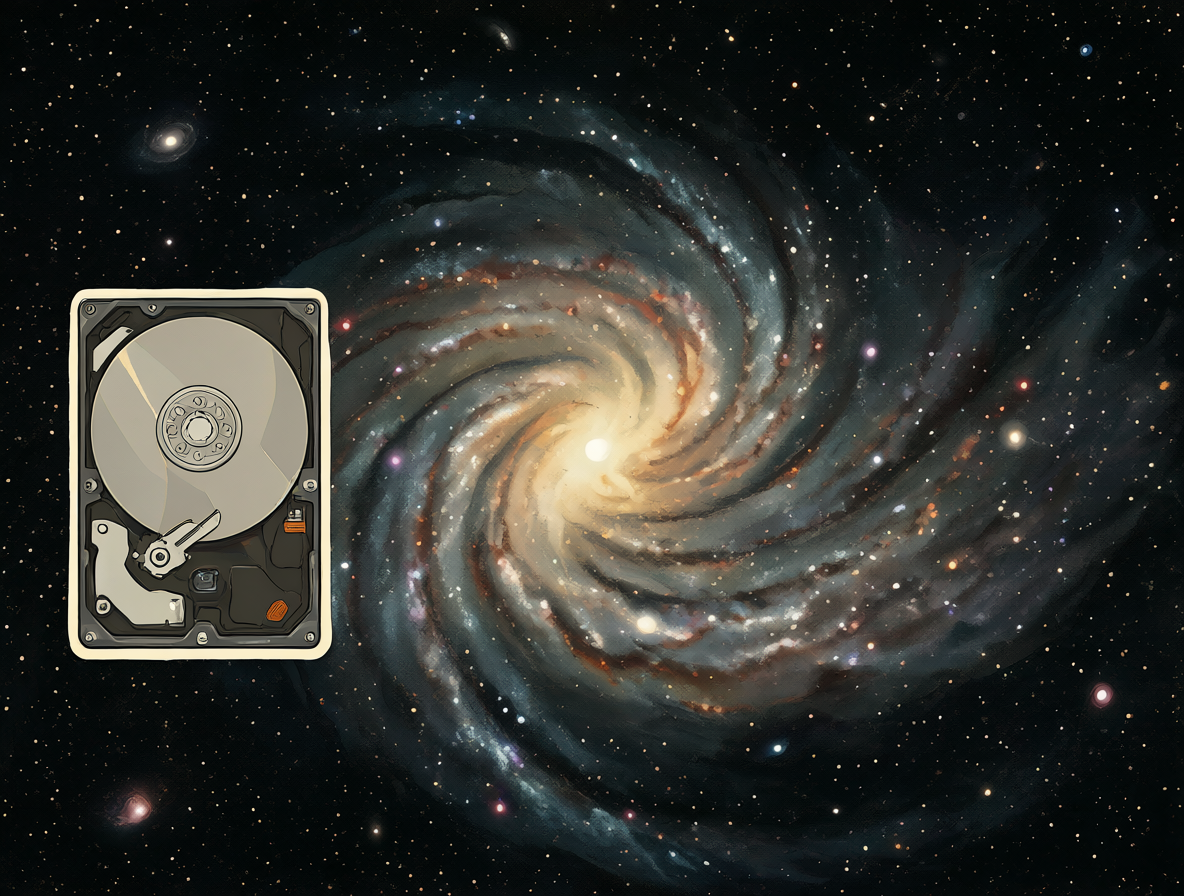 Ilustración comparativa entre la galaxia espiral y un disco duro
