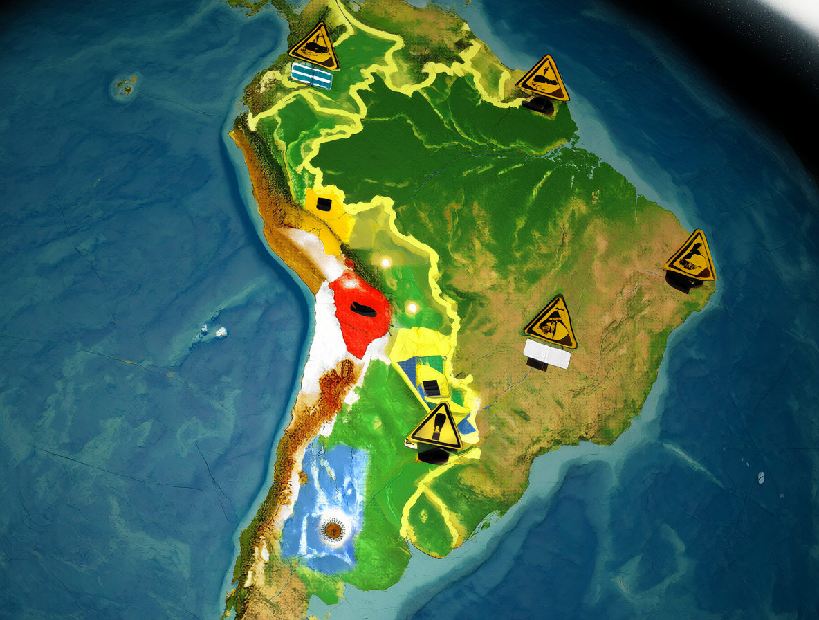 Mapa del mundo con alertas sobre naciones que podrían caer en regímenes autoritarios.