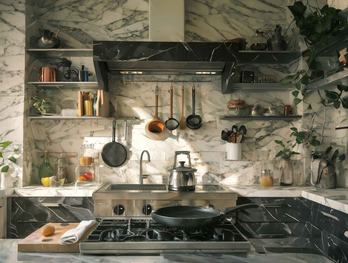 Cocina moderna con utensilios selectos y de alta calidad.