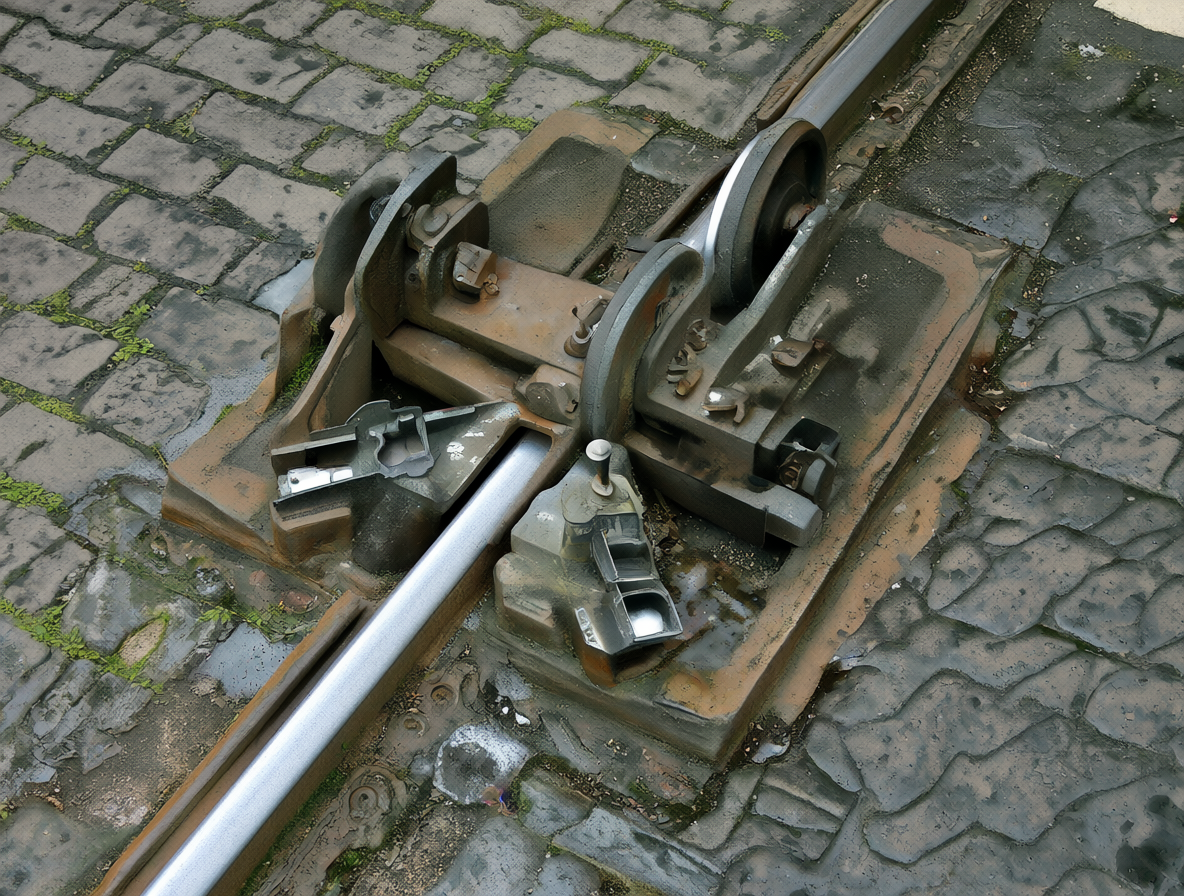 Mechanical tram switch close-up