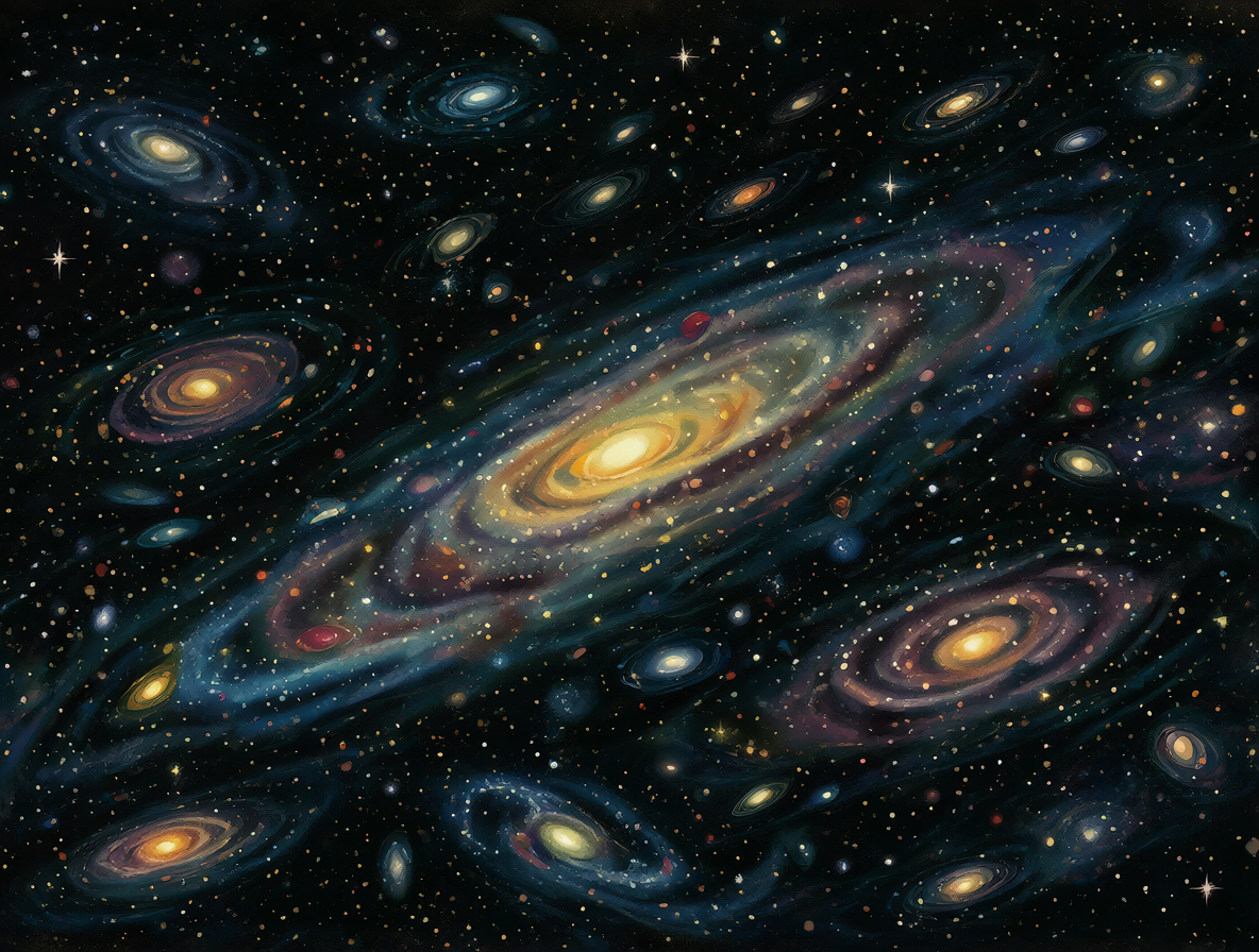Diagram showing cosmic expansion and the stretching of space between galaxies