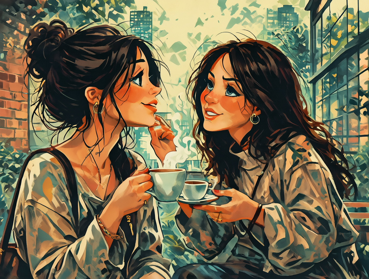 Dos mujeres interactuando con confianza en un entorno casual