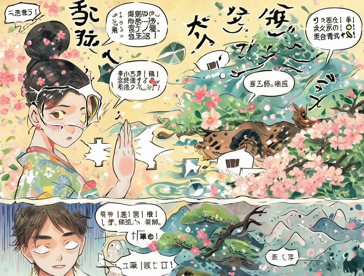 Burbujas de texto con interjecciones japonesas sobre un fondo oscuro, contrastando con un lado vacío.