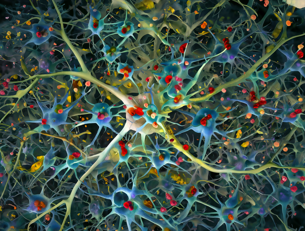 Diagrama médico detallado resaltando niveles desequilibrados de neurotransmisores