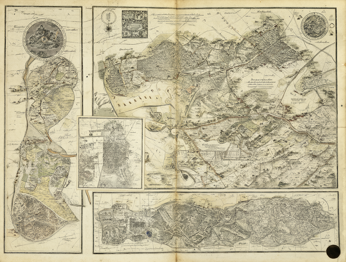 Archivo histórico mostrando documentos antiguos, mapas de campos de concentración y fotografías forenses.