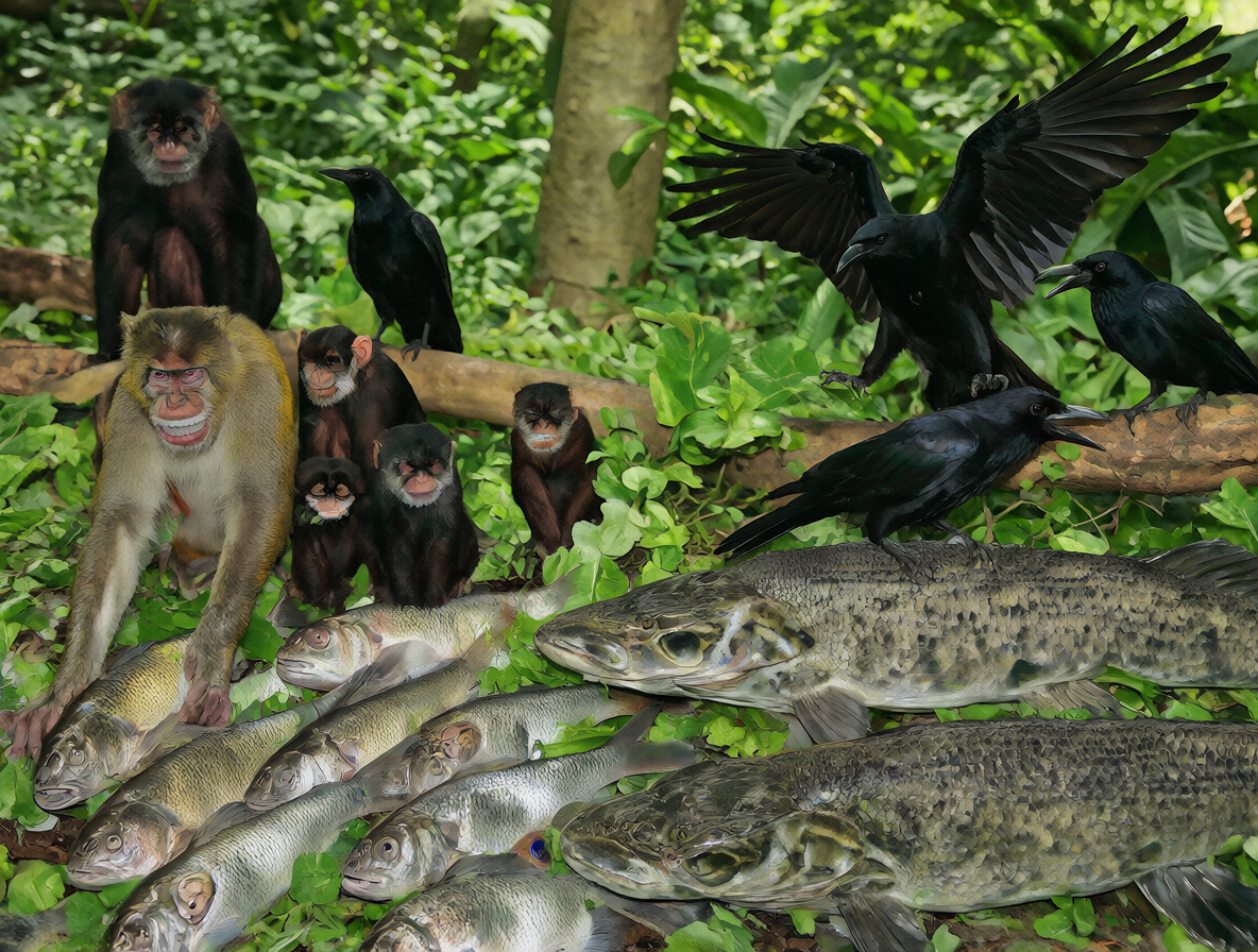 Varios animales en un entorno natural mostrando diferencias sociales