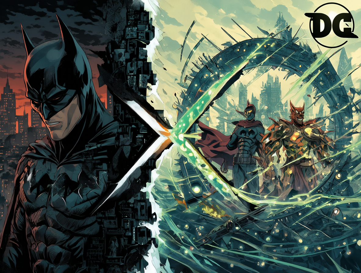 Illustration showing two separate comic book universes with a barrier between them to symbolize their lack of integration.