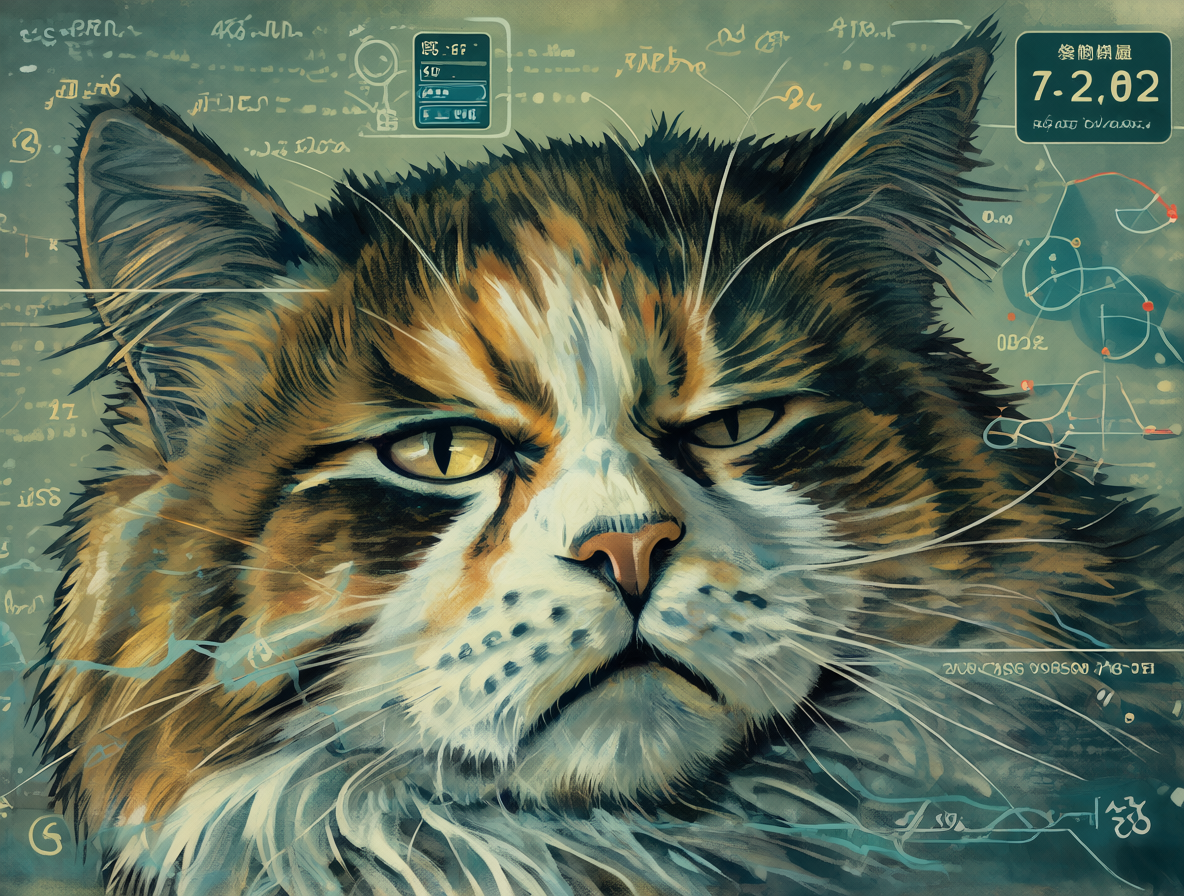 Gato enfermo con gráficos de análisis médico sobreponiéndose a él