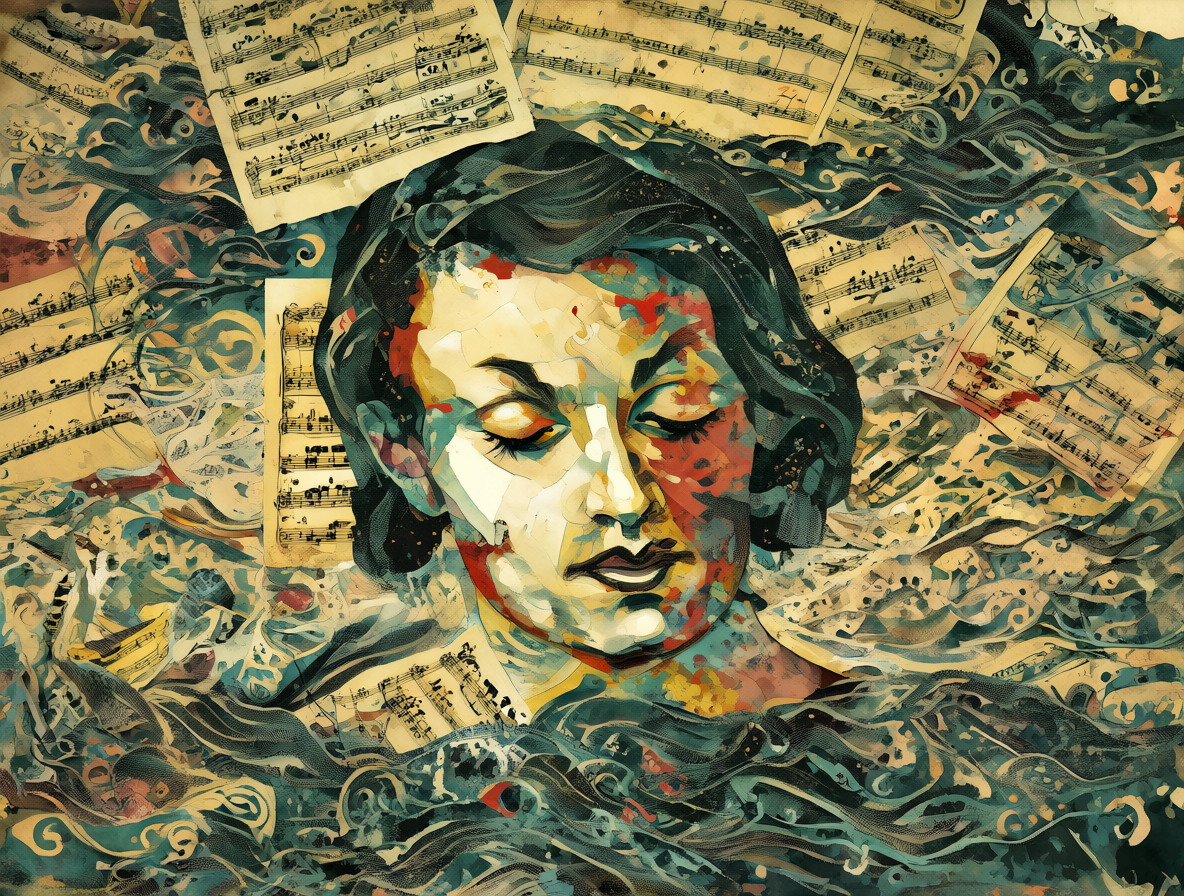 Representación del Capricho n.º 24 de Paganini con partituras convergiendo