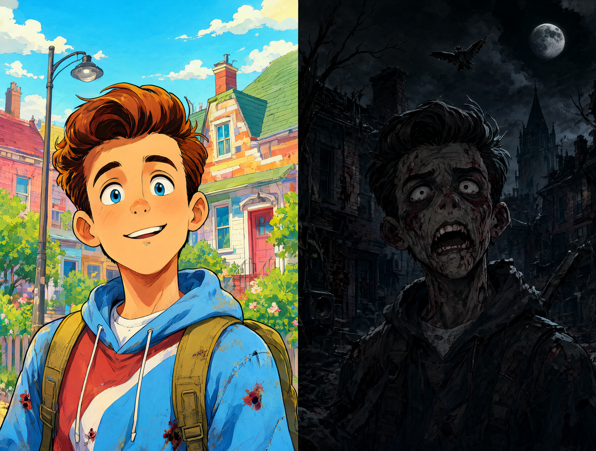 Archie Andrews en su versión clásica junto a su versión zombie gótica.