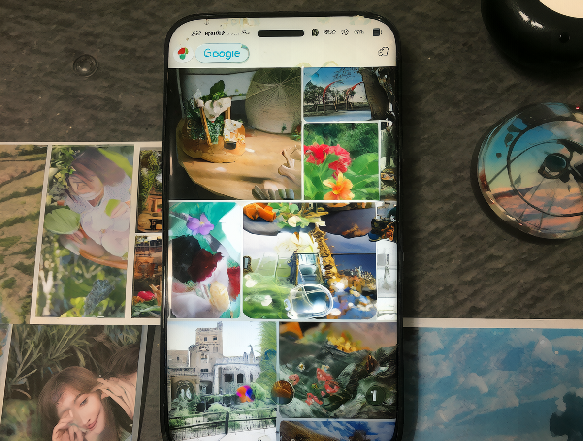 Smartphone con la aplicación de Google Fotos abierta en el menú principal.