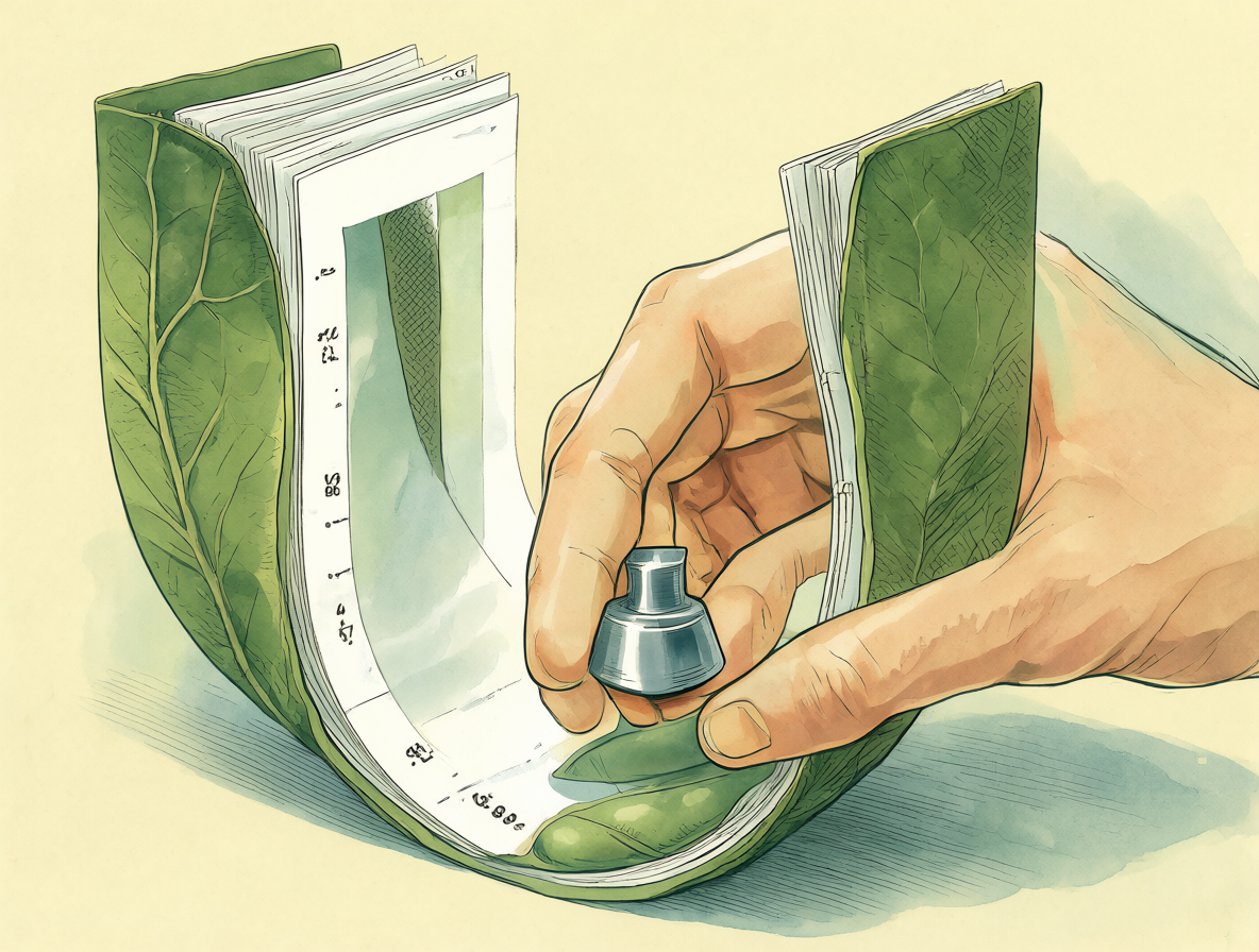 Ilustración de una hoja curvada siendo enderezada con peso en forma de U.