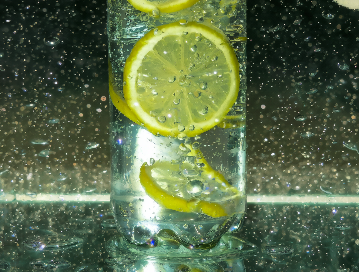Botella de agua carbonatada con limón