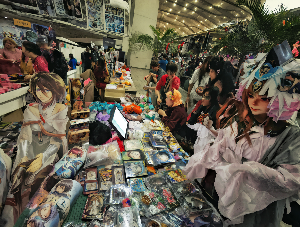Ejemplo de una convención de anime con cosplay y comercio local