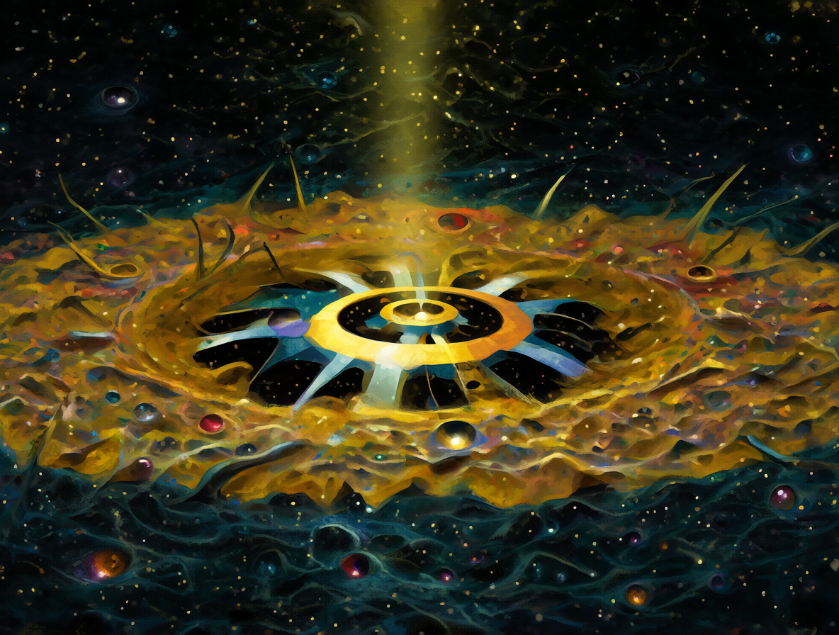 Sección transversa de una estrella con un núcleo central oscuro rodeado por materia luminosa.