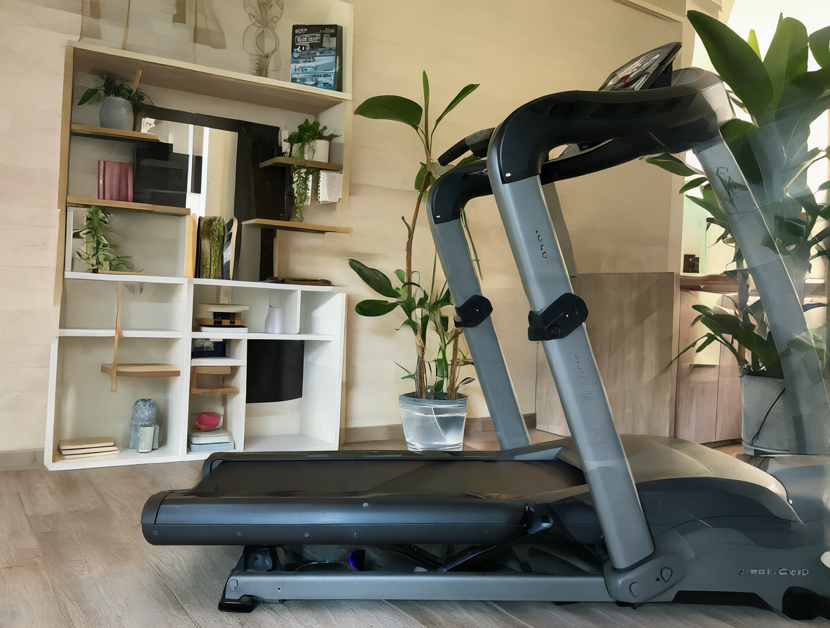 Vista panorámica de un escritorio con una caminadora bajo el mueble