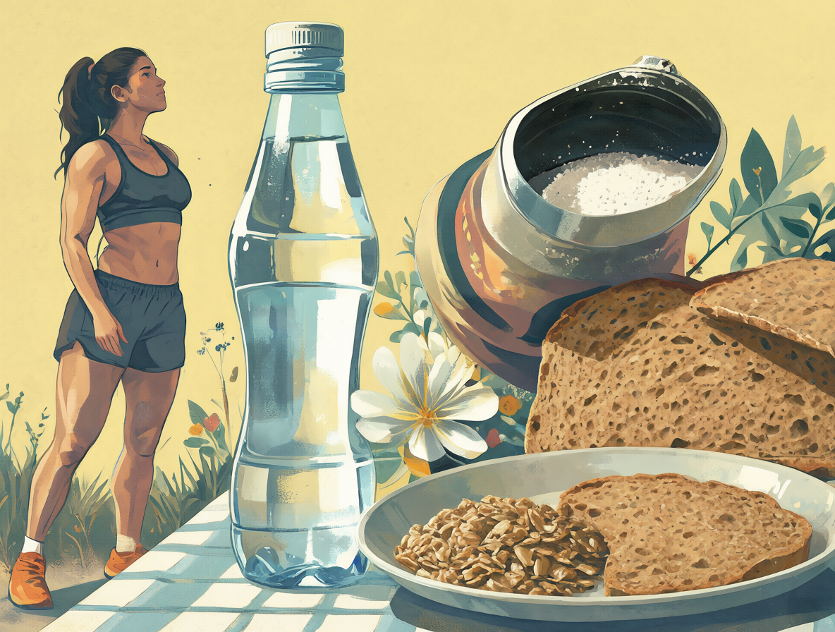 Persona tomando creatina con hidratación y carbohidratos.