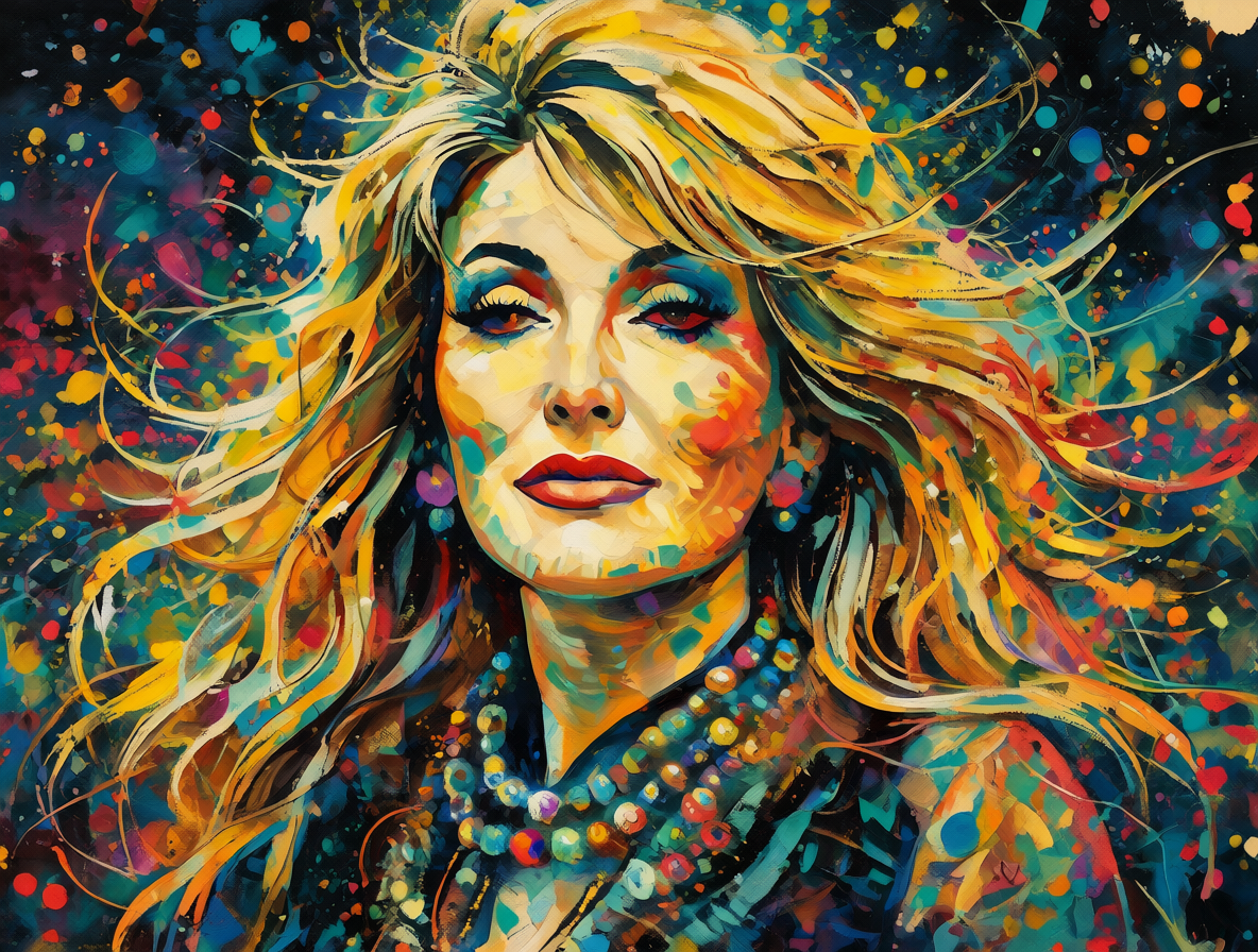 Una ilustración artística de la cantante en un entorno pop-art, representando el momento emocional de la letra.