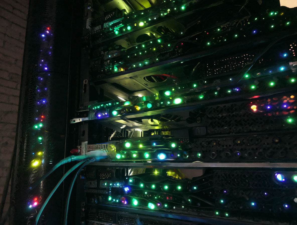Servidor con luces encendidas representando el apego al hardware RAID.
