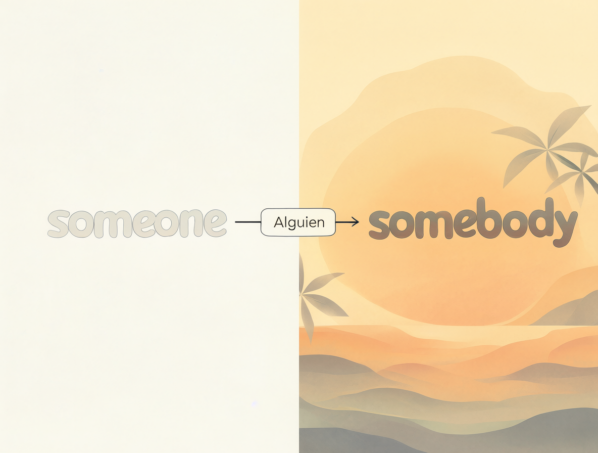 Gráfico comparativo mostrando las diferencias visuales y de tono entre los pronombres someone y somebody en inglés.
