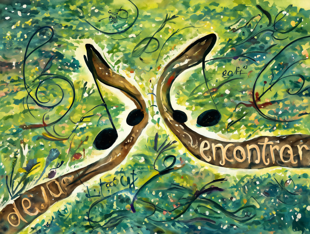 Imagen artística mostrando una nota musical dividiéndose en dos caminos con las palabras clave.