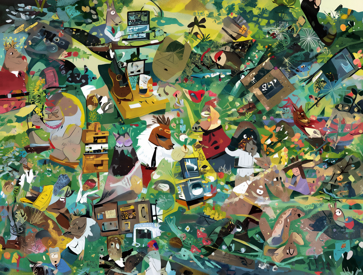 Collage artístico fusionando elementos de series satíricas occidentales en un contexto chileno