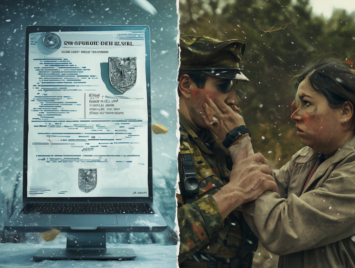 Imagen dividida mostrando un documento legal digital frente a una interacción humana, simbolizando el choque entre sistemas de registro y la realidad.