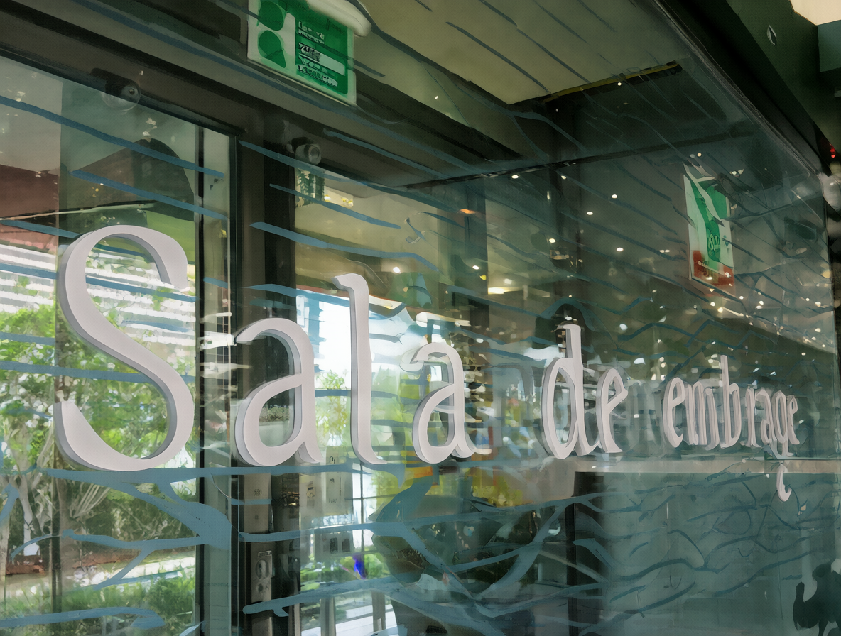 Texto 'Sala de embarque' visible en una señal médica moderna.