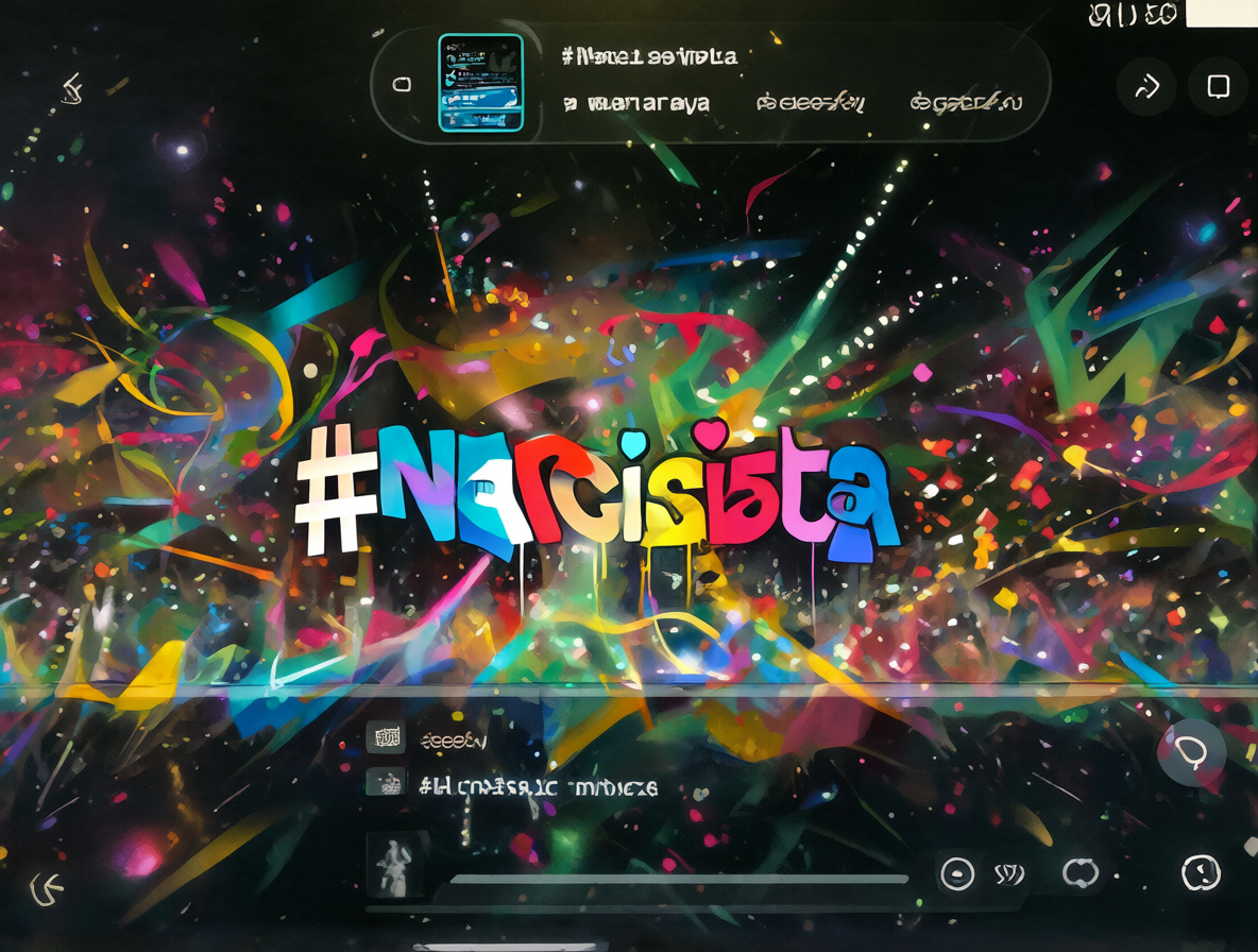 Pantalla de smartphone mostrando el hashtag Narcisista como tendencia viral en redes sociales