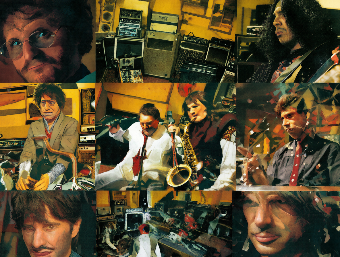 Collage de músicos conservadores en un estudio de música