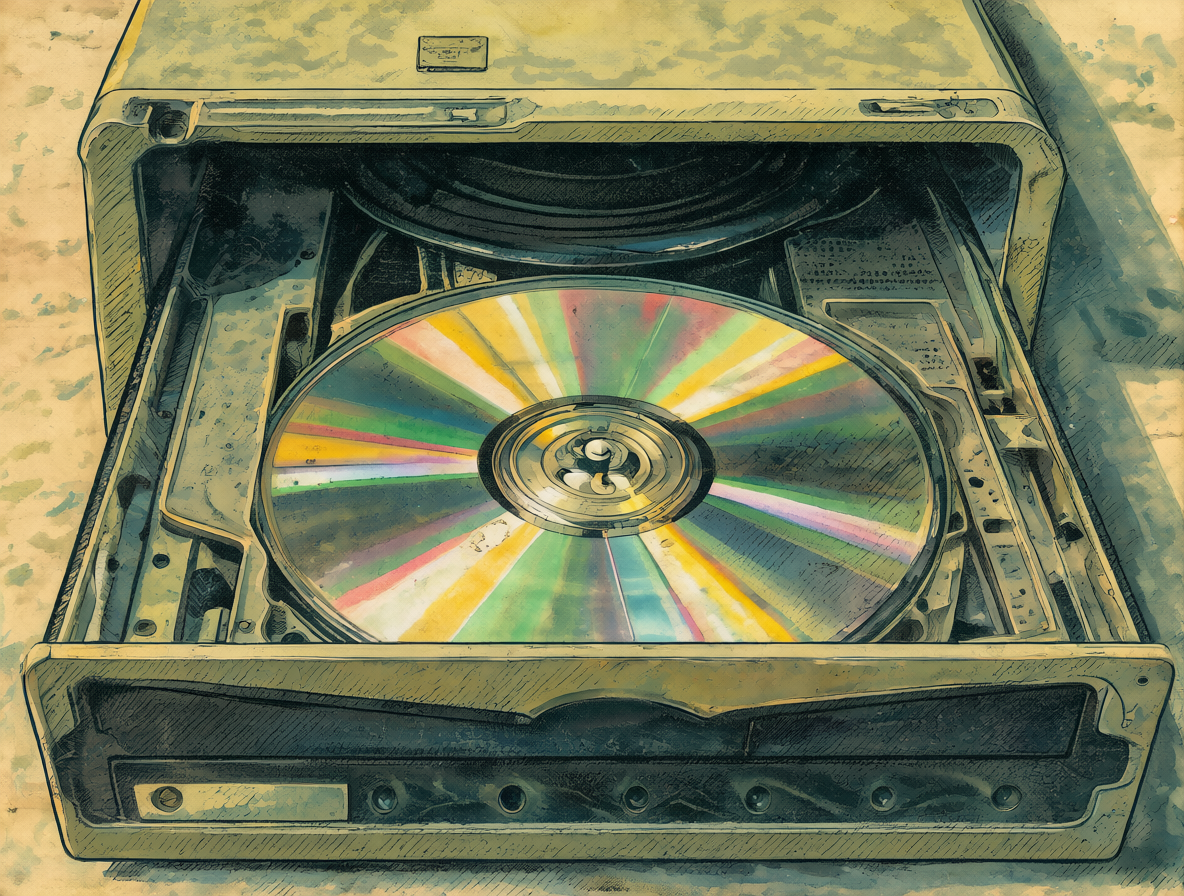 Un gabinete de computadora antiguo mostrando una unidad lectora de CD-ROM encajada perfectamente dentro de la bahía estándar de 5,25 pulgadas.