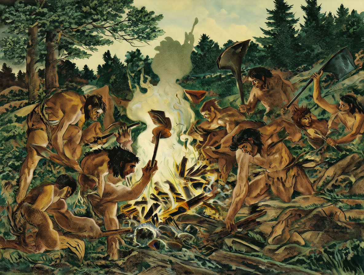 Pre-technological humans struggling without fire