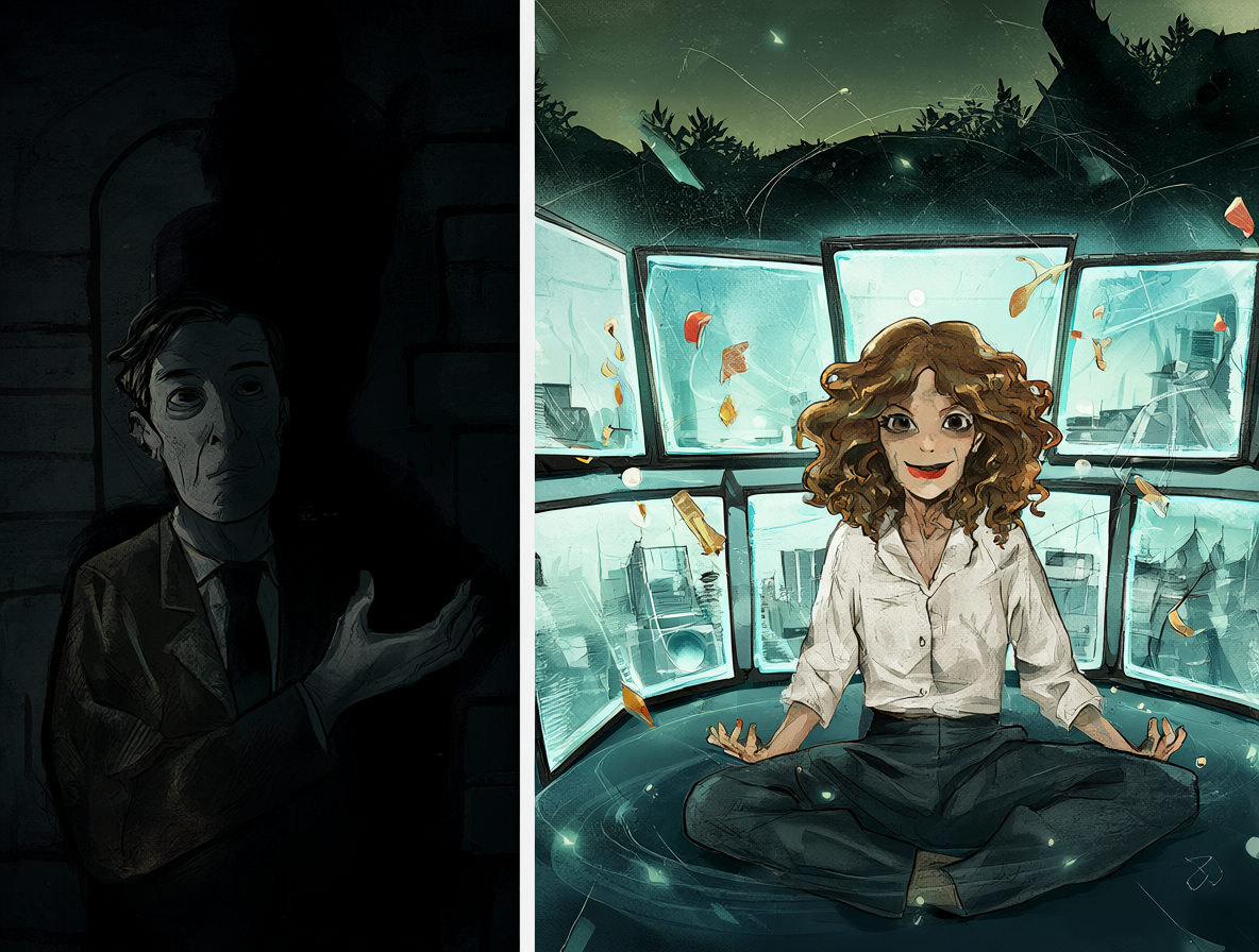 Ilustración del miedo versus el placer como herramientas de control social